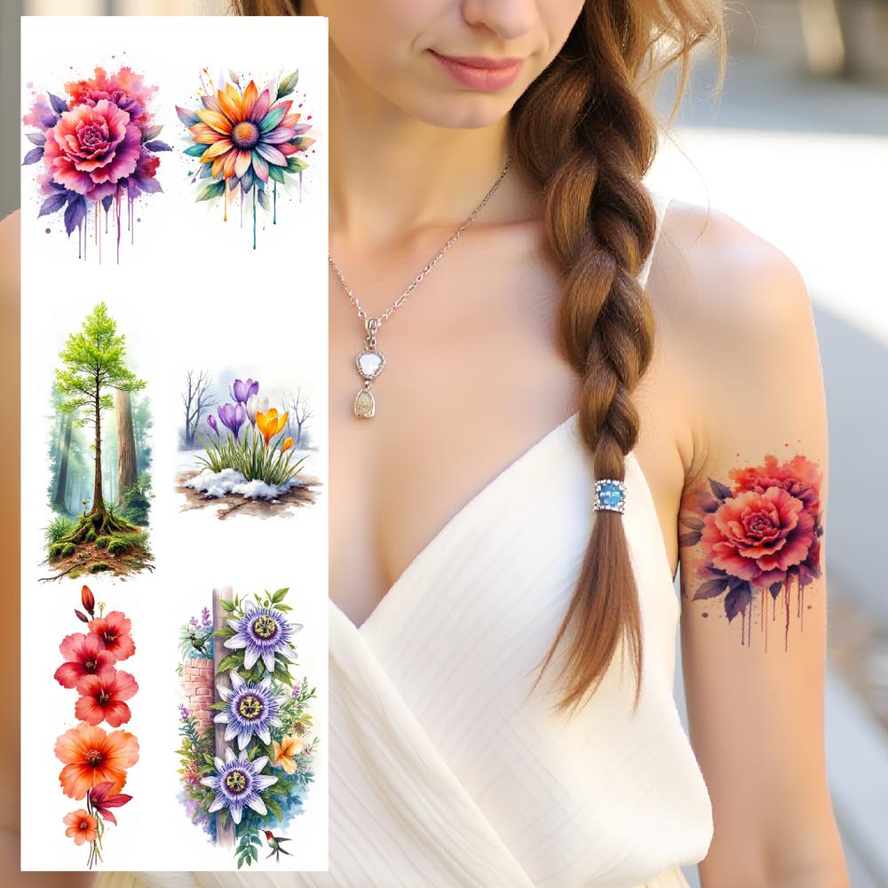 9pcs Temporary Tattoo Temporary Tattoo Stickers Floral Tattoo Watercolor Flowers Spring Blooms For Children Girls Cheeks