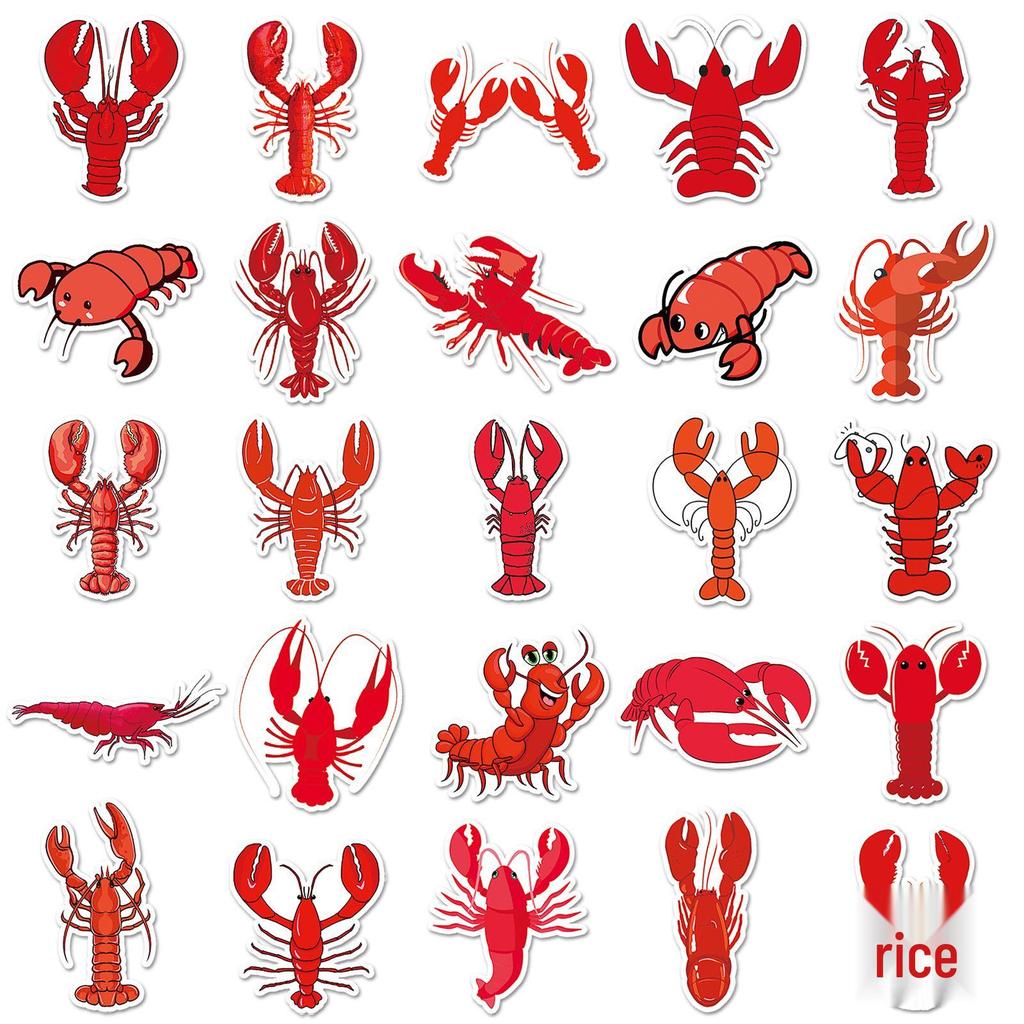 50pcs Cute Lobster & Animal Stickers for Food Diary & Notebooks