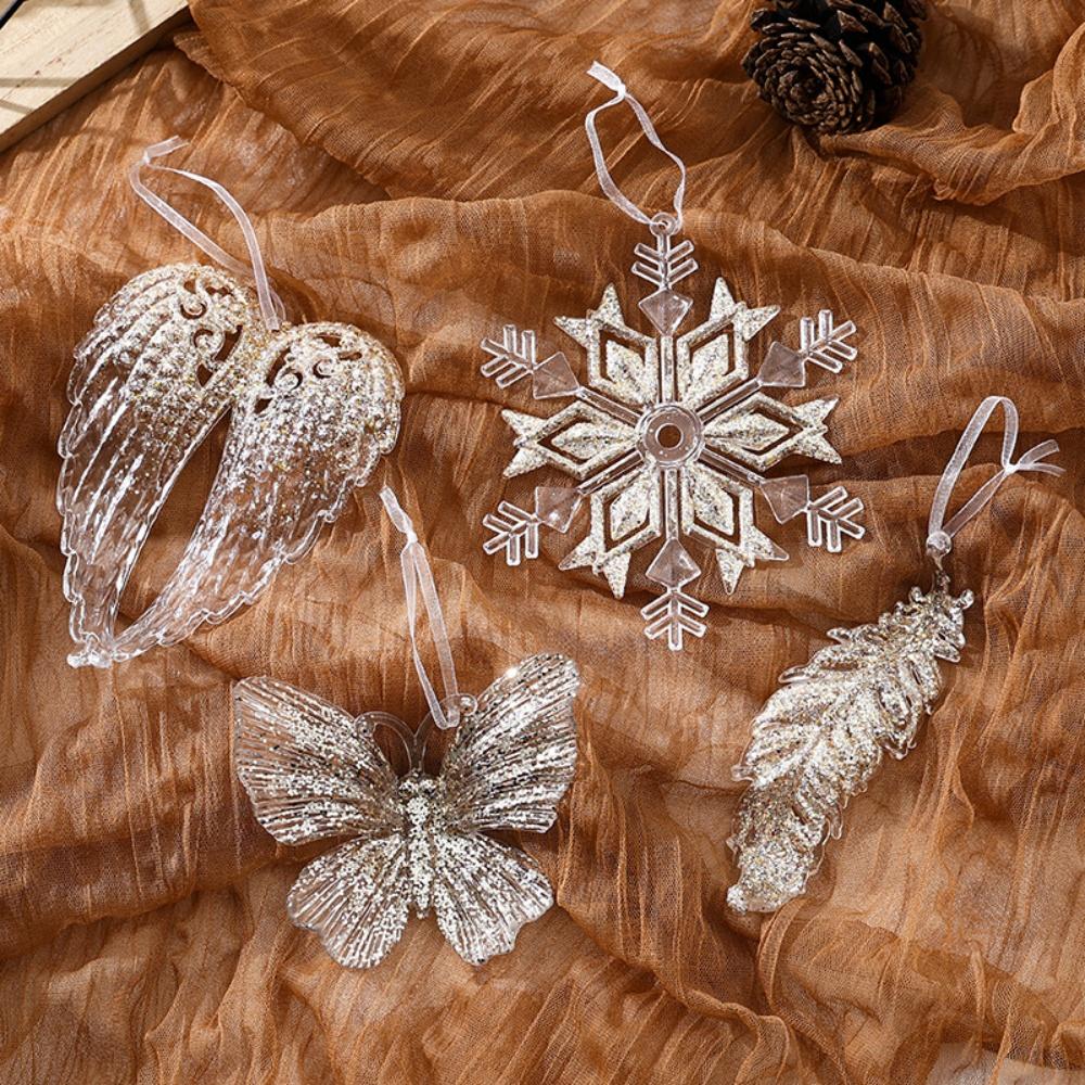 Christmas Tree Ornament Elegant Acrylic Christmas Pendant Glitter Christmas Decoration Transparent Acrylic Snowflake Ornament