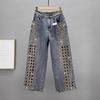 Hollow Wide-leg Jeans Women's Nine-point Pants High Waist Loose and Thin Retro Old Hot Diamond New In Summer 2025