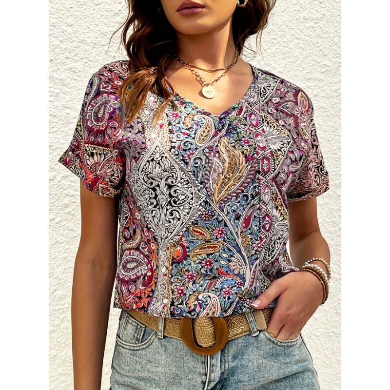 Spring and summer retro v-neck short sleeves S