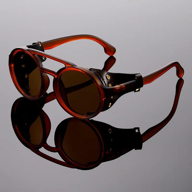 

Vintage Steampunk Sunglasses Men S Designer Designer Retro Round Leather Sun Glasses Outdoor Eyewear Uv400 Eyeglasses 1PC