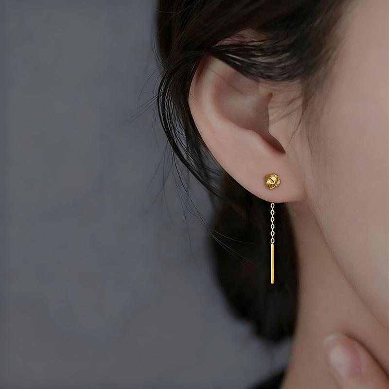 Auspicious Knot Earrings for Women Niche Premium Screw Back Tassel Ear Wire Healing Piercing Earrings
