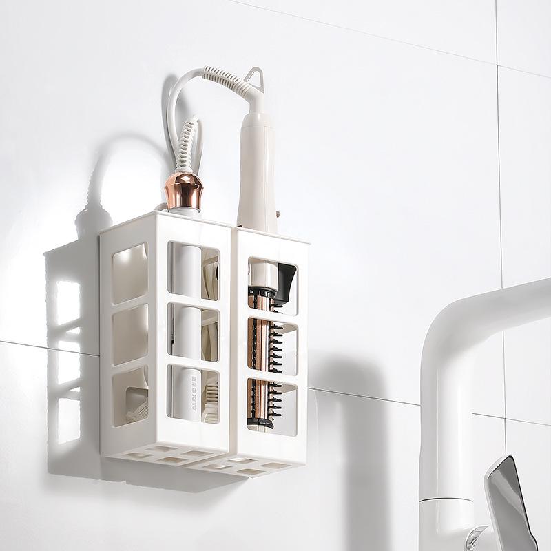 Wall-Mounted No-Punch Hair Tool & Makeup Organizer for Bedroom/Bathroom