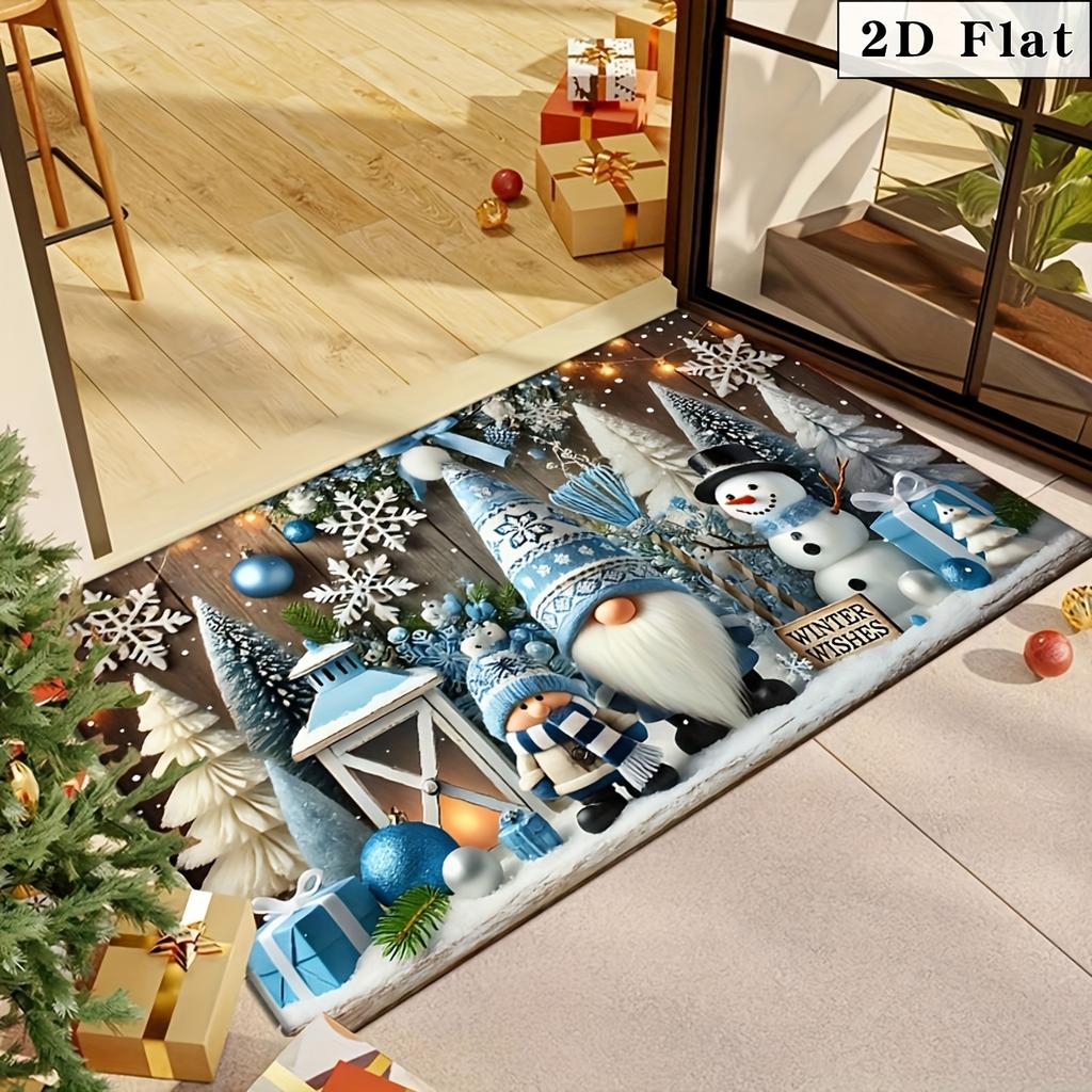 Gingerbread Train House Candy Pine Tree Snow Print Anti Slip Entry Mat Winter Xmas Seasonal Front Door Rug