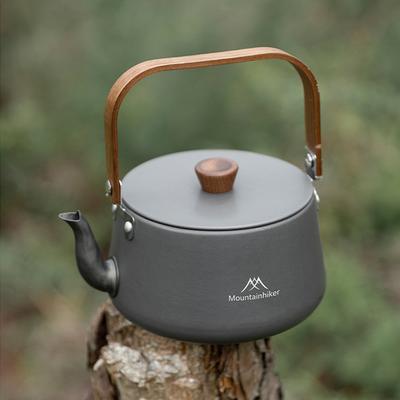 1.1L Ultralight Outdoor Kettle with Wood Handle Boiling Stovetop Pot Portable Lightweight Pot Outdoor Travel Tableware