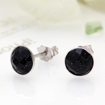 925 Sterling Silver Black Gold Sand Crystal Earrings, Korean Style Fashion Men's Studs