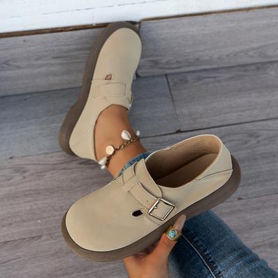 Fashion Spring Autumn Women Low Heels Relax Shoes Female Classic Soft Loafers Pumps Lady Retro British Style Buckle Thick Soled Shoes