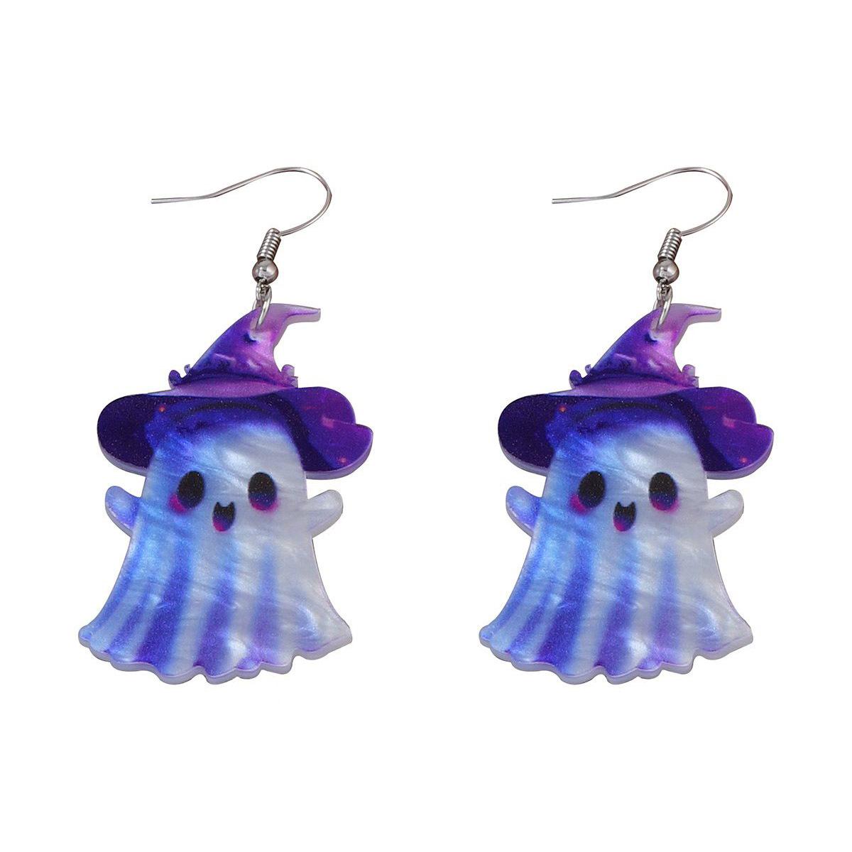 

European and American Halloween unique and creative, niche design sense acrylic dark purple hooded ghost ear hooks