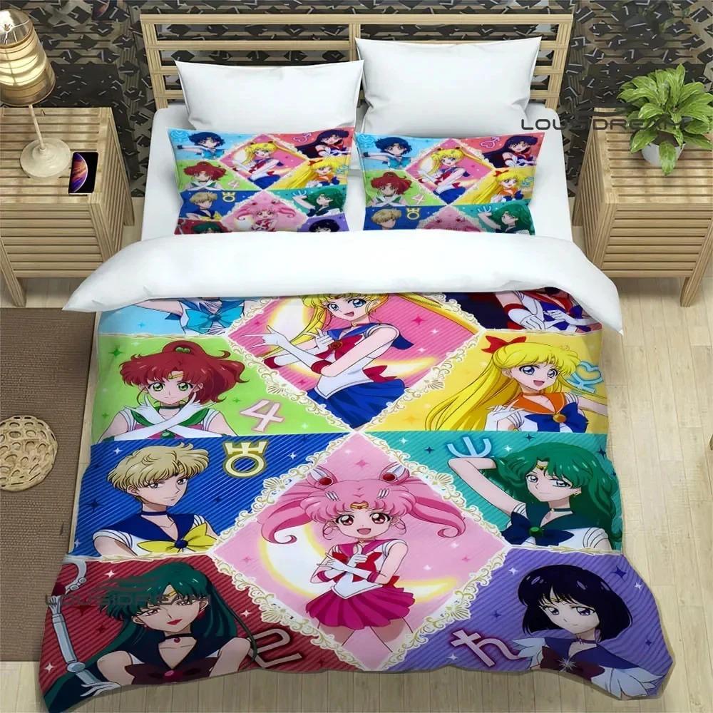 Cartoon S-Sailor Moon Bettwäsche-Sets, exquisites Bettzubehör-Set, Bettbezug, Bettdecke, Bettwäsche-Set, luxuriöses Geburtstagsgeschenk