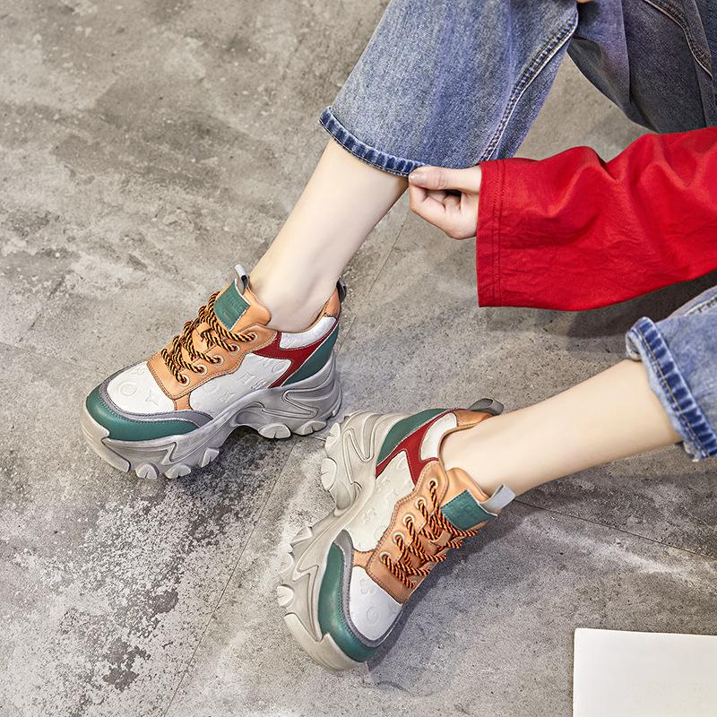 Styl etniczny wewnętrzne podwyższenie obcasa buty typu "dad shoes" nowe małe buty sportowe i rekreacyjne platforma M1