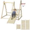 5-in-1 Indoor Climbing Frame with Slide, Swing, Climbing Net, Basketball Hoop, Foldable, 3-6 Years, Natural Wood
