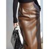 Haining Cotton Leather Slim-Fit High-Waisted Skirt - Women's Autumn/Winter Trendy Fashion