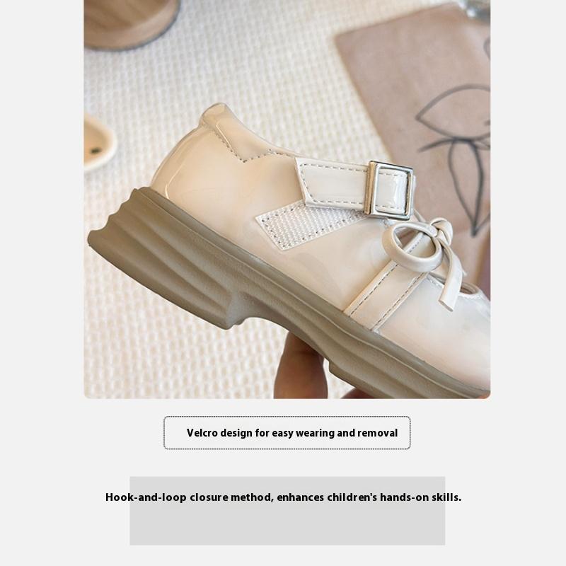 Spring and Autumn Soft Sole Girls Bow Sweet Dance Performance Casual Leather Shoes