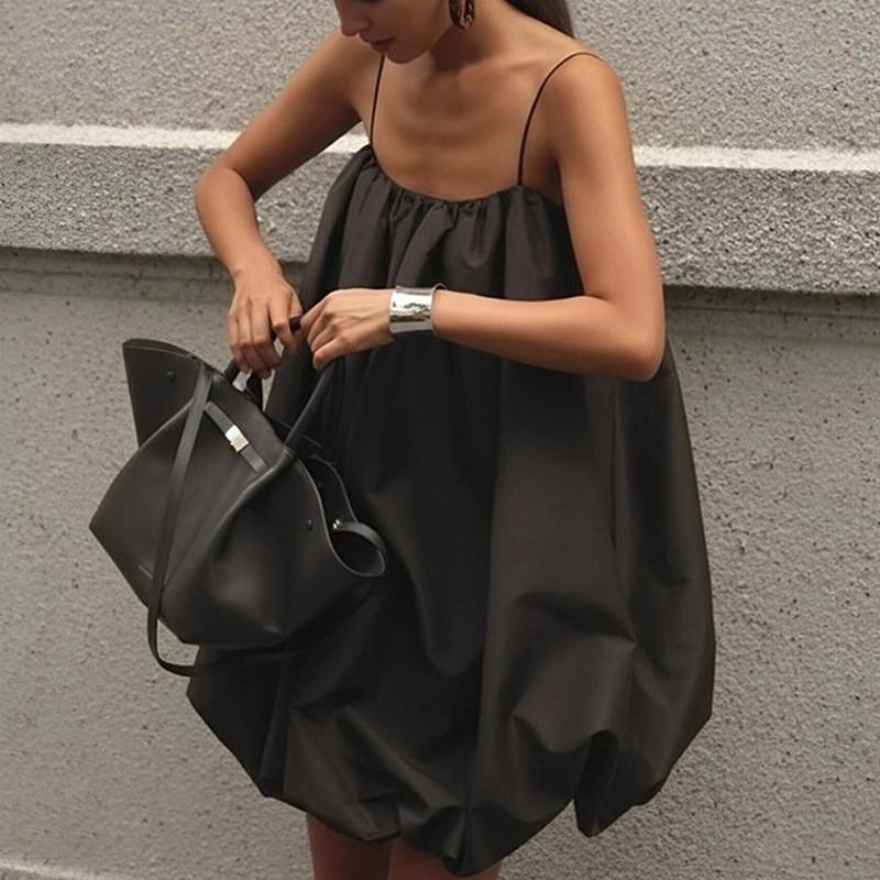 Fashionable Casual Loose Suspender Pleated Dress