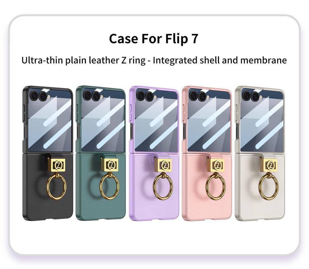 Samsung Z Flip7 Ultra-Thin PU Leather Folding Case with Ring Buckle