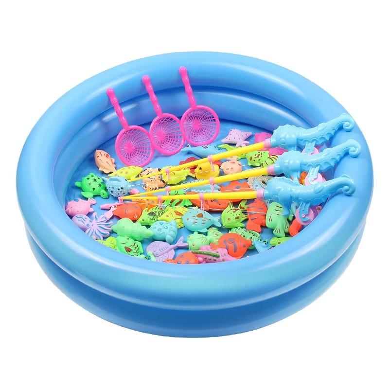 Inflatable fish pond children's magnetic fishing toy pool kindergarten puzzle parent-child game multiplayer collaboration