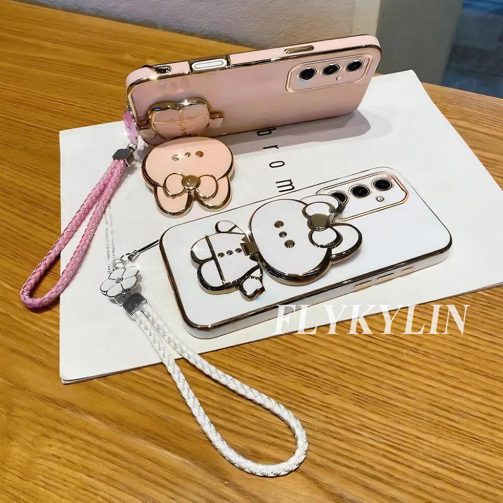 For Huawei Nova 14 13 11 10 Pura 80 70 60 50 Pro Mate 70 60 50 Rabbit Mirror Bracket,Hand Rope Electroplated Soft Shell