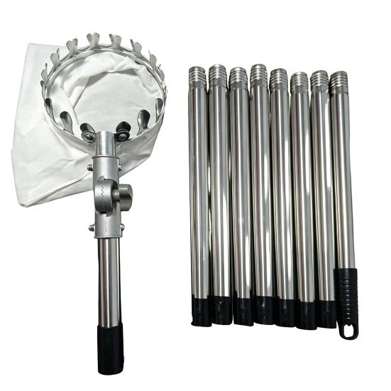 Long Handle Fruit Picker Metal Fruit Harvesting Claw with Cloth Bag Stainless Steel Pole Adjustable Tree Fruit Harvester for Apples