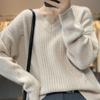 100V Women's Oversized Wool Sweater - Thick Knit, Long Sleeve, Fashionable Collar for Autumn