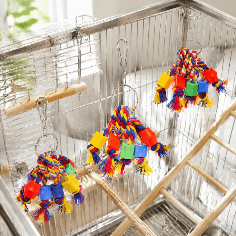3pcs Colorful Bird Chewing Toy Plastic Beads Bite String Toy For Medium Parrots
