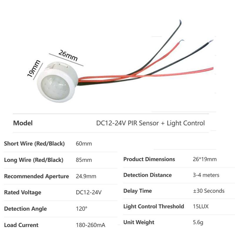 DC 12V 24V PIR Infrared Motion Automatic Sensor Detector Smart IR Light Control Switch Human Body Induction Indoor Outdoor Lamp