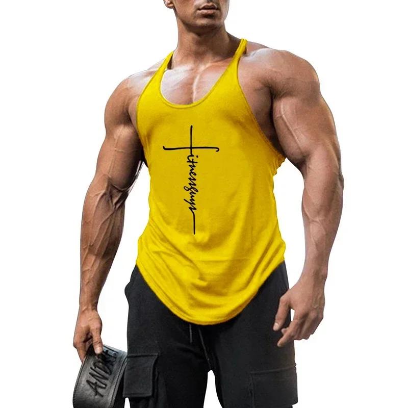 Muscleguys Running Vests Men Gym Stringer Tank Tops Bodybuilding Clothing Cotton Sleeveless Shirt Fitness Guys Singlets Workout Tanktop