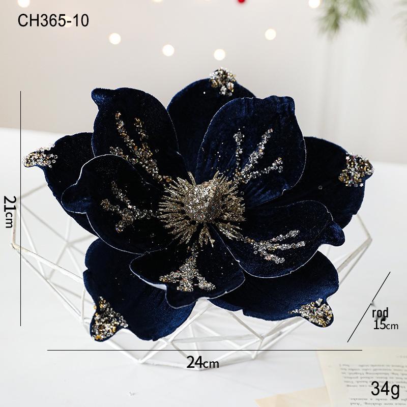 24CM Flocked Magnolia Christmas Flowers: Elegant High-End Fabric Decorations