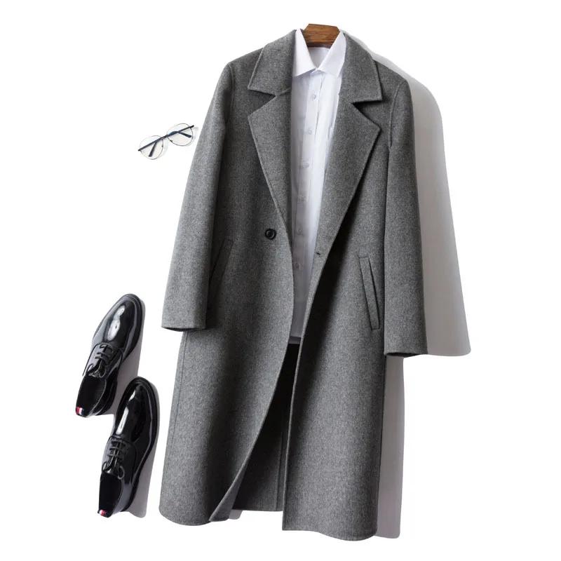 

Pure Wool Double-Sided Woolen Coat Men s Long Over-The-Knee Double-Sided Cashmere Coat Suit Collar Woolen M