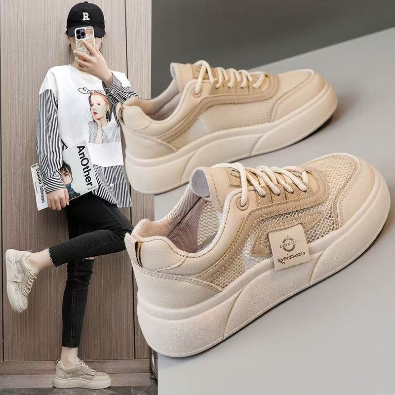 Stepping on shit feeling hollow breathable mesh shoes women's summer 2025 new thin mesh pregnant women soft sole casual sports board shoes