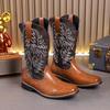 Herren Retro Leder Cowboy Stiefel - Größe 48 Hohe Stiefel für Frühling, Herbst und Winter Trends
