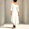 Modisches Midi-Kleid für Damen, Dreiviertelärmel, Asymmetrischer Saum