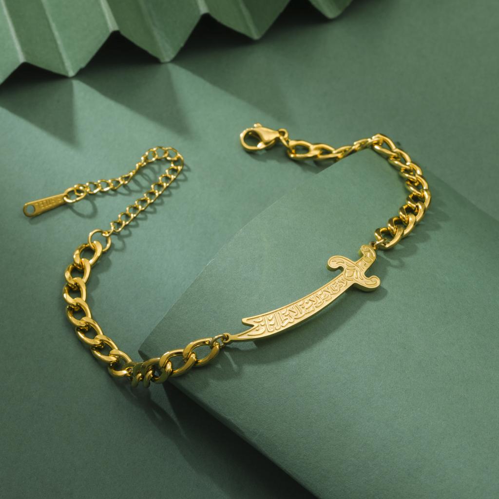 Jeshayuan Imam Ali Zulfiqar Sword Bracelet for Women Arabic Calligraphy Muslim Men Bracelets Stainless Steel Amulet Jewelry