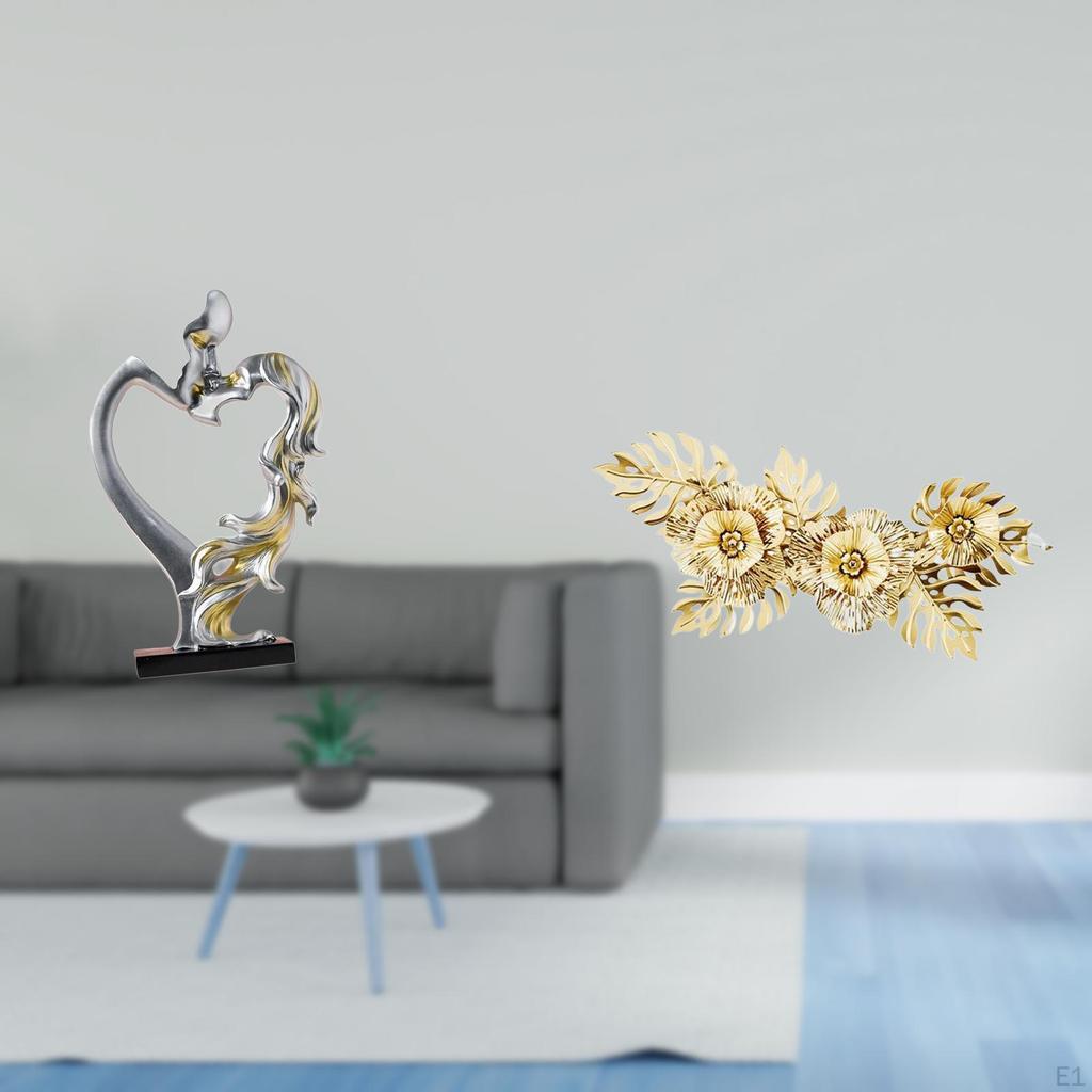 Romantic Couple Figurine Sculpture with Nordic Leaves Art for Bedroom Wedding Dining Room Bookshelf