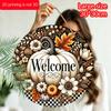2D Flat Aluminum Decorative Plaques and Ornaments Sign, Welcome White Pumpkin Fall Floral Ornament, Black Checkered Farmhouse Wall Decor, Indoor