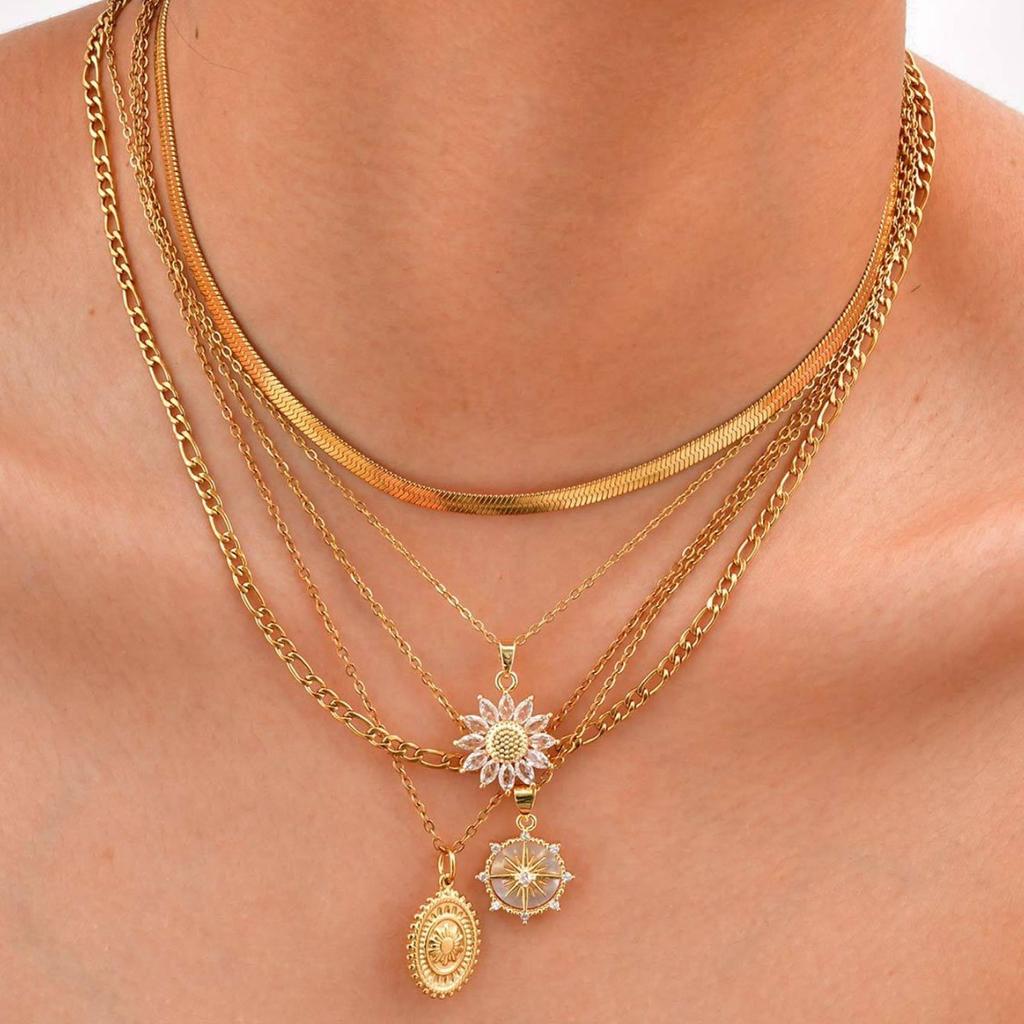 Jewelry, Wind Clavicle Chain Vintage Niche Plated 18K Gold Premium Sun Pendant Titanium Steel Necklace Women