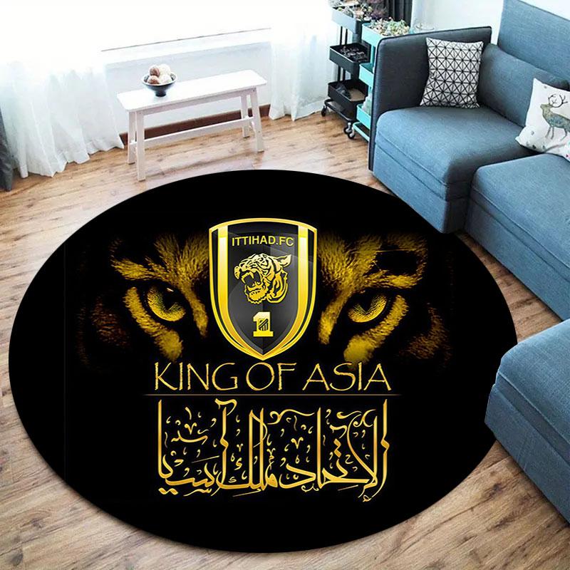 Al-Ittihad FC Round Area Rug,Carpet Rug for Living Room Bedroom Sofa Playroom Decor,Non-slip Floor Mat