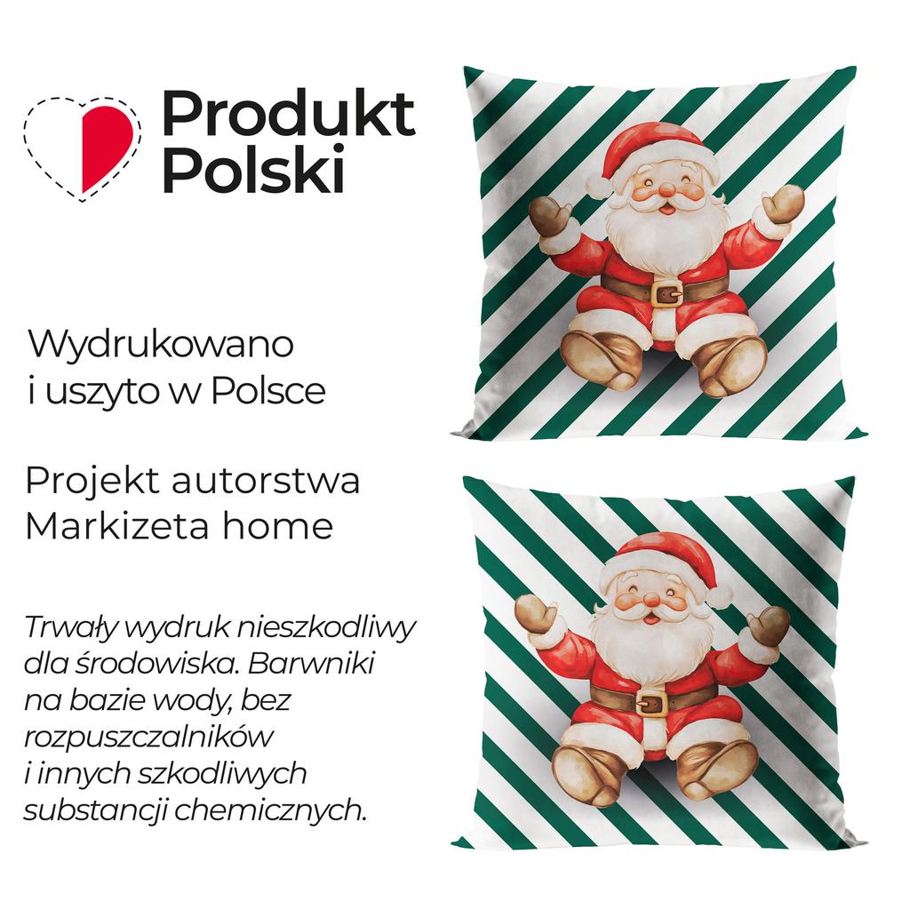 Paski Z Mikołajem Velvet - Poszewka Dekoracyjna - 40X40 - Biały
