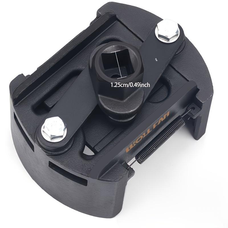 Adjustable Oil Filter Wrench, German U-Shaped Multi-Function, Two-Jaw Reversible Mechanism, Black Metal with Hex Socket and Adjustment Knob