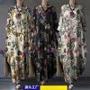 Autumn New Large-size Women's Clothing Cotton and Linen Printing National Style Retro Pullover Loose Round Neck Japanese and Korean Dress