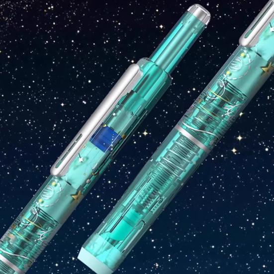 Retractable Fountain Pen Fine Nib Set 0.38mm Black/Blue Ink Transparent Barrel Pen with 5 Refillable Ink Cartridges for Sketching