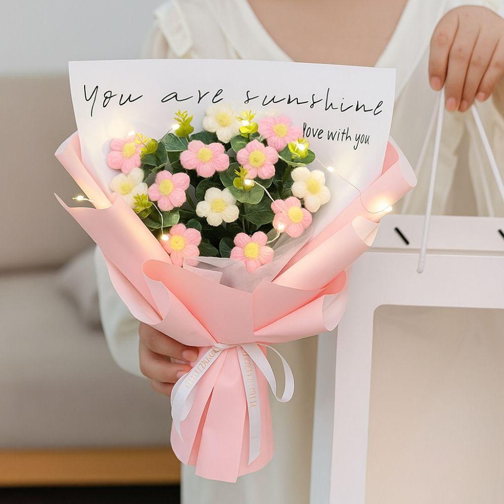 Soft Yarn Artificial Flower Arrangement Korean Style Crochet Daisy Flowers  Home Decoration