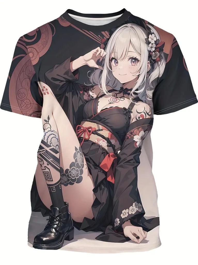 2025 Men's T-Shirt Anime Samurai Girl 3D Print t shirt Fashion Men Women Street Trend Top Japanese Korean Style Short Sleeve Tee