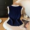 Women's Sleeveless T-shirt Elegant Button Round Neck Colorblock Knit Sleeveless Tshirts Cami Summer Elasticity Commuting Tops