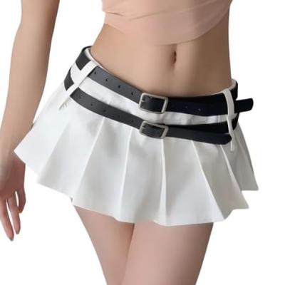 Syvent Weißer Gürtel Ultra-Mikro-Mini Plus Ultra-Mini Falten Einfarbig Länge 12F008 Rock, Sexy, Größe, Rock, Farbe, Damen, Niedlich, 23-25cm,