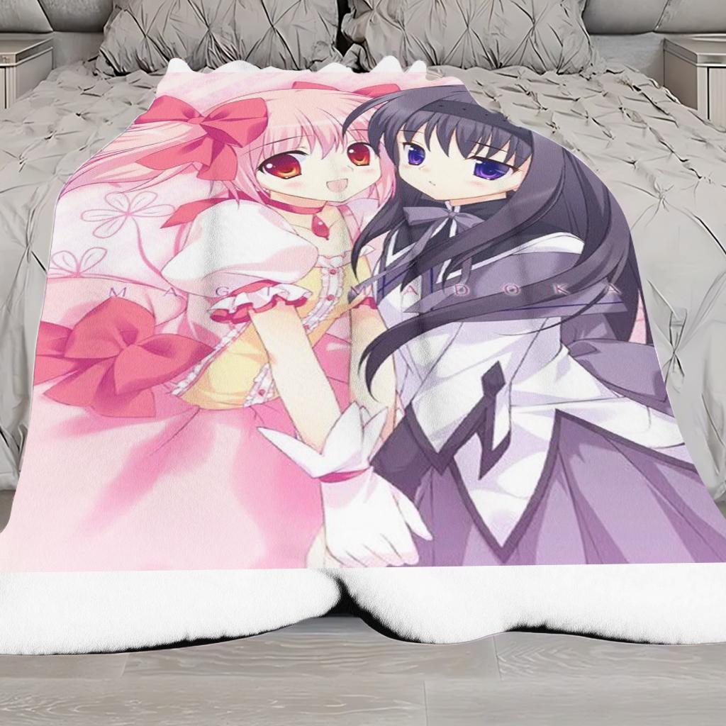 P-Puella M-Magi Madoka Magica Blanket, Madoka Homura Anime Fleece Throw, Cute Kawaii Room Decor Blanket