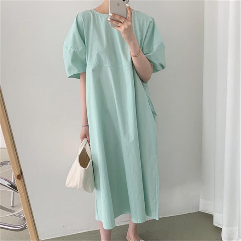 New women's round-neck dress, spring/summer loose and slimming puff sleeve dress for women
