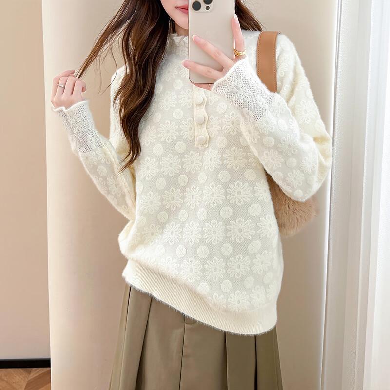 

TonLion Women s Tonal Jacquard Half-Placket Pullover Sweater M