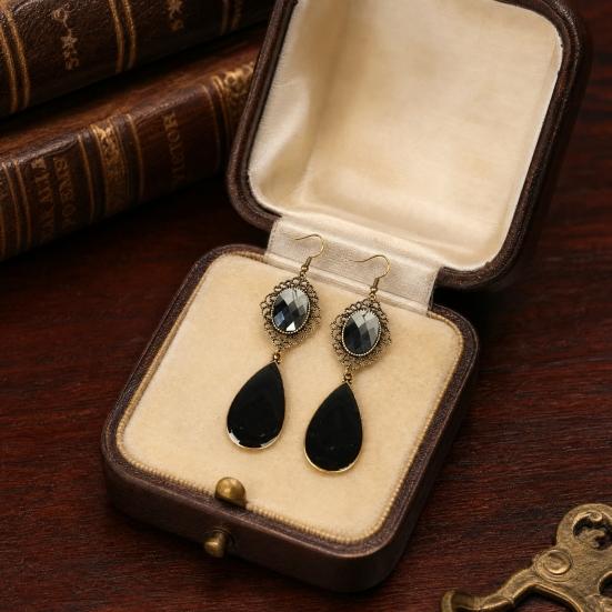 1 Pair Hook Earrings, Water Drop Imitation Gemstone Hollow Lace Metal Frame Drop Earrings, Double-Layered Pendants Earrings for Jewelry Gift