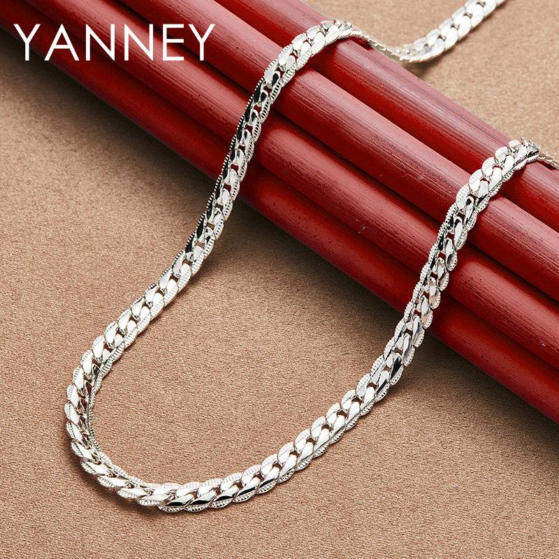 925 Silber 16-24 Zoll 40-60 cm 18 Karat Gold 6 mm Vollständig Seitliche Kette Halskette Für Frauen Mann Mode Hochzeit Party Charme Schmuck
